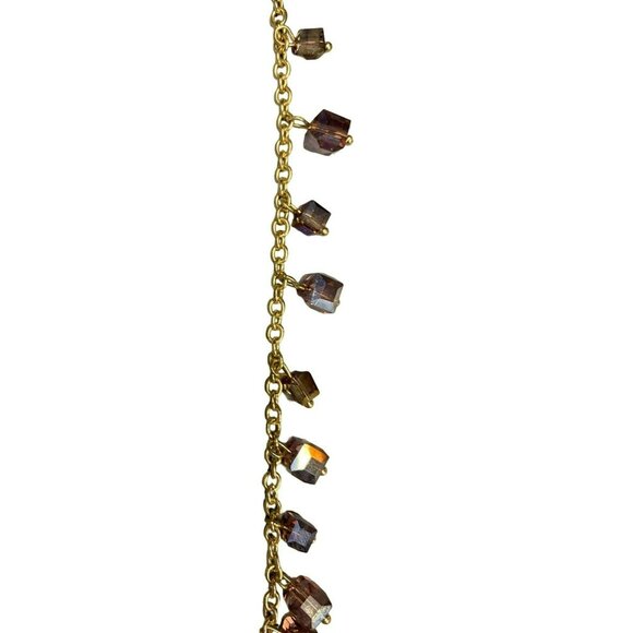 Long Gold-Tone Chain Necklace With Purple Crystal Beads & Adjustable - Picture 3 of 5